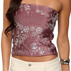 Edikted Beaded Sequin Eggplant Purple Tube Top